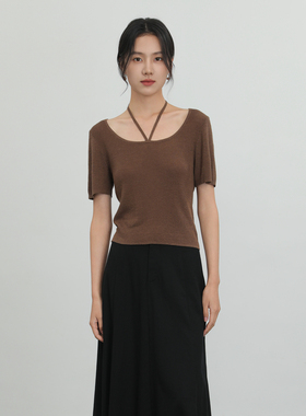 AIRIQI奥莱女装短款针织衫都市简约百搭显瘦短袖毛衫AH42MS331