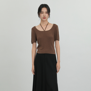 AIRIQI奥莱女装短款针织衫都市简约百搭显瘦短袖毛衫AH42MS331