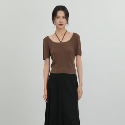 AIRIQI奥莱女装短款针织衫都市简约百搭显瘦短袖毛衫AH42MS331