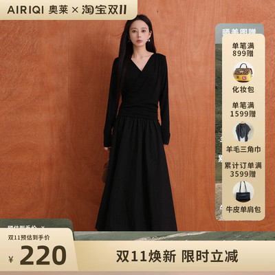 AIRIQI奥莱女装时尚极简气质优雅小黑裙连衣裙AY53LQ197