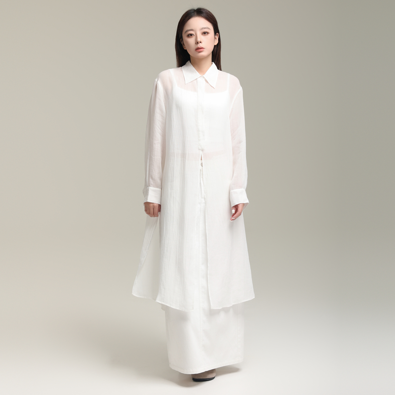AIRIQI奥莱女装薄款罩衫时尚百搭显瘦宽松衬衫长外套AX42WT472