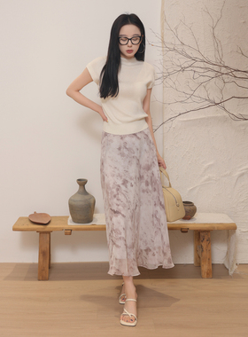 AIRIQI奥莱女装垂感半裙都市休闲水墨晕染气质半身裙AH42BQ203