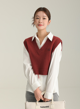 AIRIQI奥莱女装马甲红色复古美式辣妹学院风V领AI31MJ040