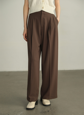 AIRIQI奥莱女装高腰休闲裤都市直筒微喇百搭显瘦长裤AH42CK031