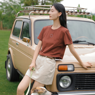 AIRIQI奥莱女装正肩短袖时尚印花简约显瘦抽绳圆领T恤AX42TX237