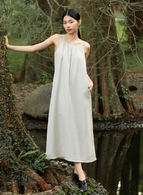 AIRIQI奥莱女装挂脖吊带裙法式浪漫慵懒度假风连衣裙AZ42LQ253