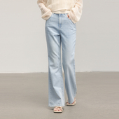 AIRIQI奥莱女装 AI42NC146 水洗蓝阔腿直筒显瘦长裤 高腰牛仔裤 时尚