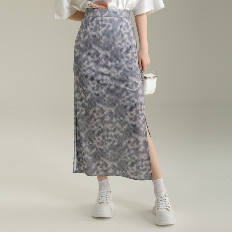 AIRIQI奥莱女装水墨印花半裙时尚百搭新中式显瘦半身裙AI32BQ154
