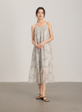 AIRIQI奥莱女装水墨晕染吊带裙都市气质度假显瘦连衣裙AH42LQ223