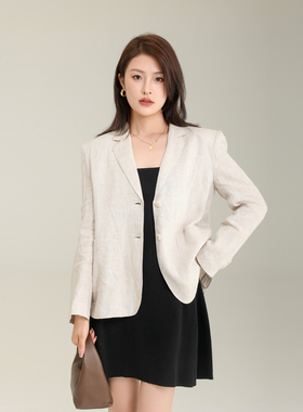 AIRIQI奥莱女装亚麻西装都市优雅通勤简约百搭职场H型AH32XZ102