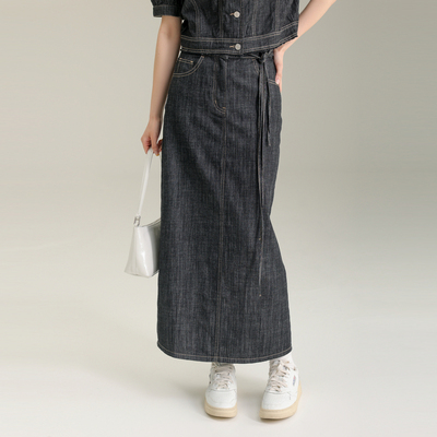 AIRIQI奥莱女装单宁牛仔半裙时尚简约显瘦百搭半身裙AX32NQ082