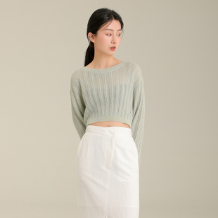 AIRIQI奥莱女装圆领针织衫都市简约通勤百搭短款毛衫AH32MS318