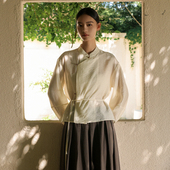 新中式 衬衫 立领宽松简约优雅长款 AIRIQI奥莱女装 小衫 AZ42XS543