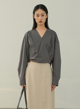 AIRIQI奥莱女装V领衬衫短款清冷感百搭简约短款上衣BR41XS270