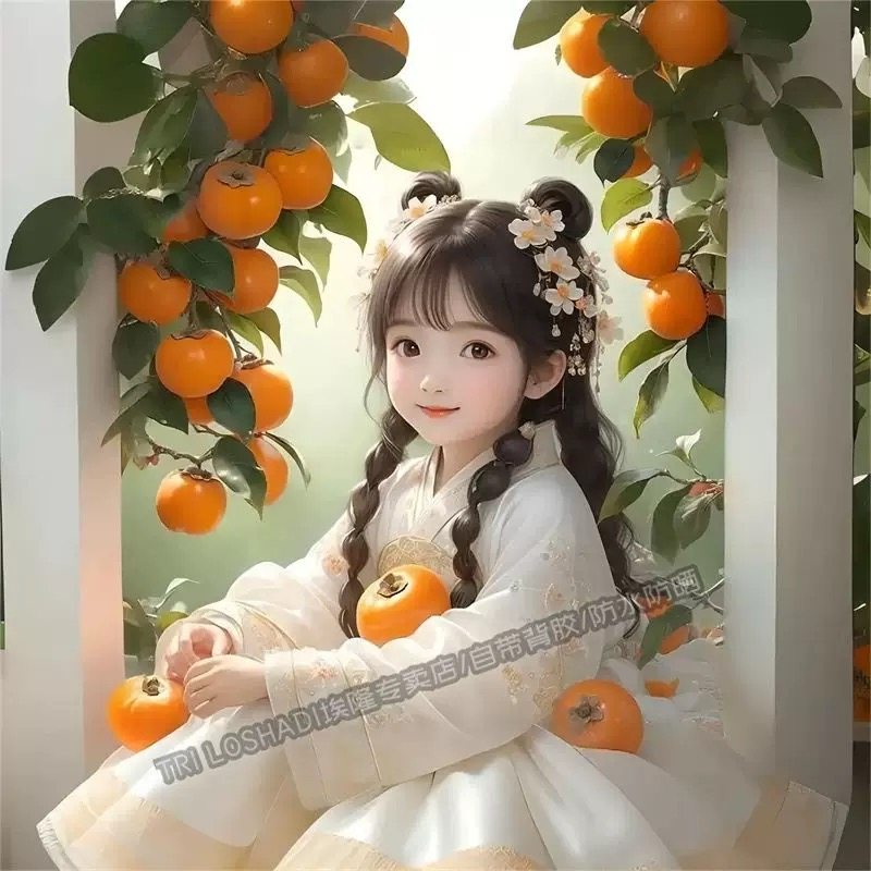 柿柿如意治愈系女孩卧室客厅装饰高清海报贴画车身划痕遮挡贴画纸