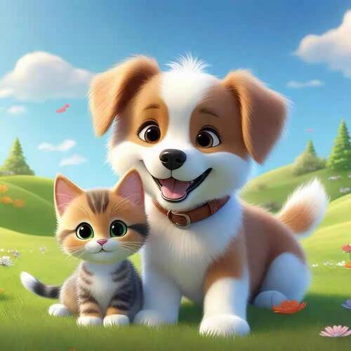可爱小猫小狗海报墙贴卡通动物儿童房装饰贴画防水车贴
