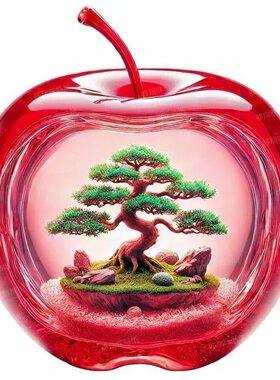 3D立体水晶苹果贴画微景观迎客松治愈系墙贴防水自粘贴纸
