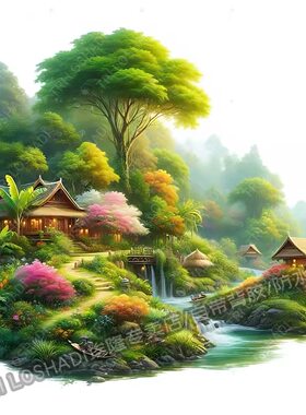 治愈绿色唯美风景贴画墙上客厅装饰小河流水贴画冰箱马桶贴纸自粘