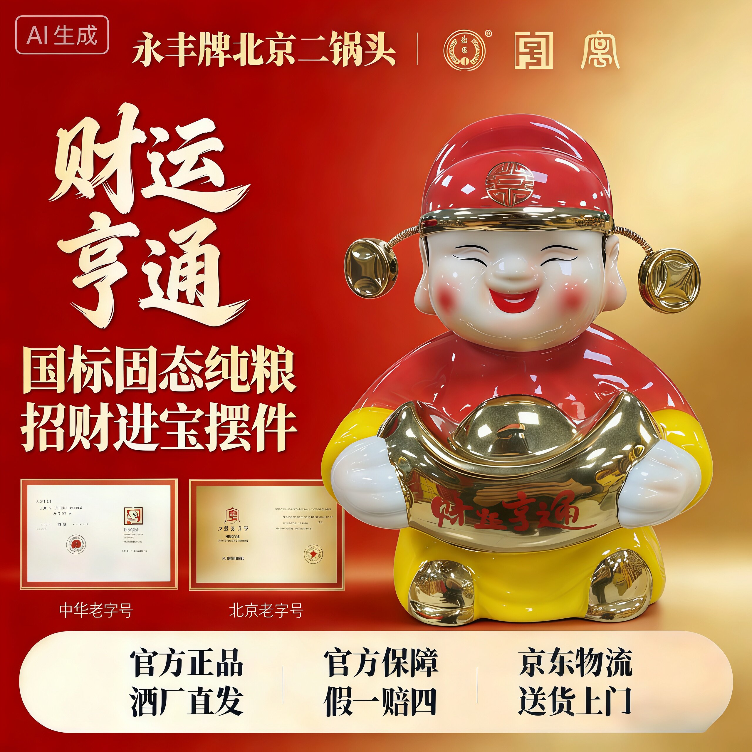 永丰牌北京二锅头财神到清香型白酒56度1.5L（三斤）礼盒送礼收藏图片