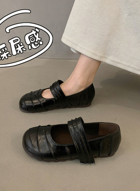 春夏女单鞋复古玛丽珍鞋2026季新款软底平底法式舒适黑色小0304k