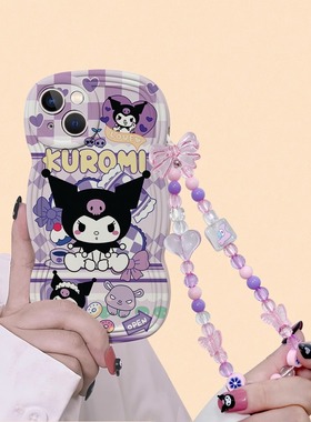 紫色库洛米适用三星a05s手机壳note20卡通s23fe新款s23ultra硅胶s21+波浪边a14/a23软m30s防摔a42手链a53/a71