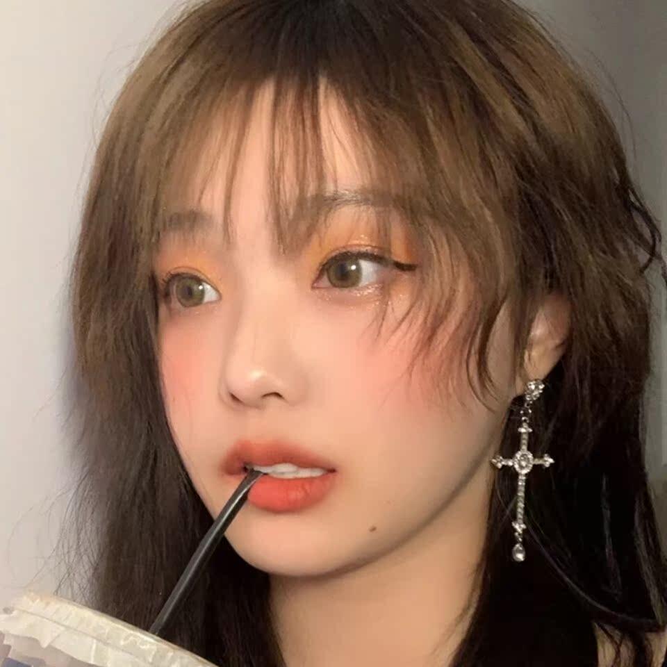 亚比耳夹锆石十字架耳环少女朋克长款耳钉流苏耳夹嘻哈镶钻蹦迪超