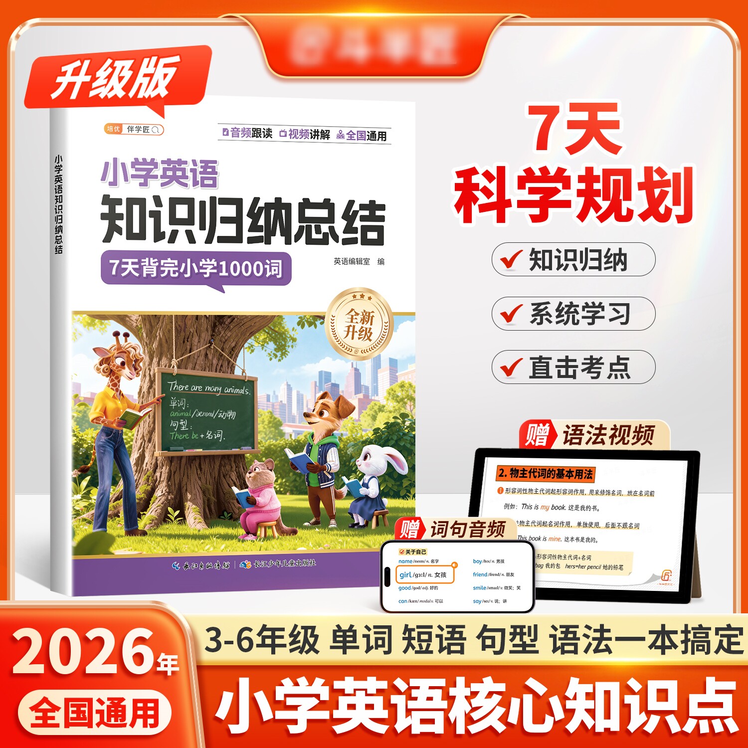 小学英语知识归纳总结点汇总必背词汇表1000词小学生三年级四年级五六年级零基础背神器单词语法作文归类一本通故事重点句式句子