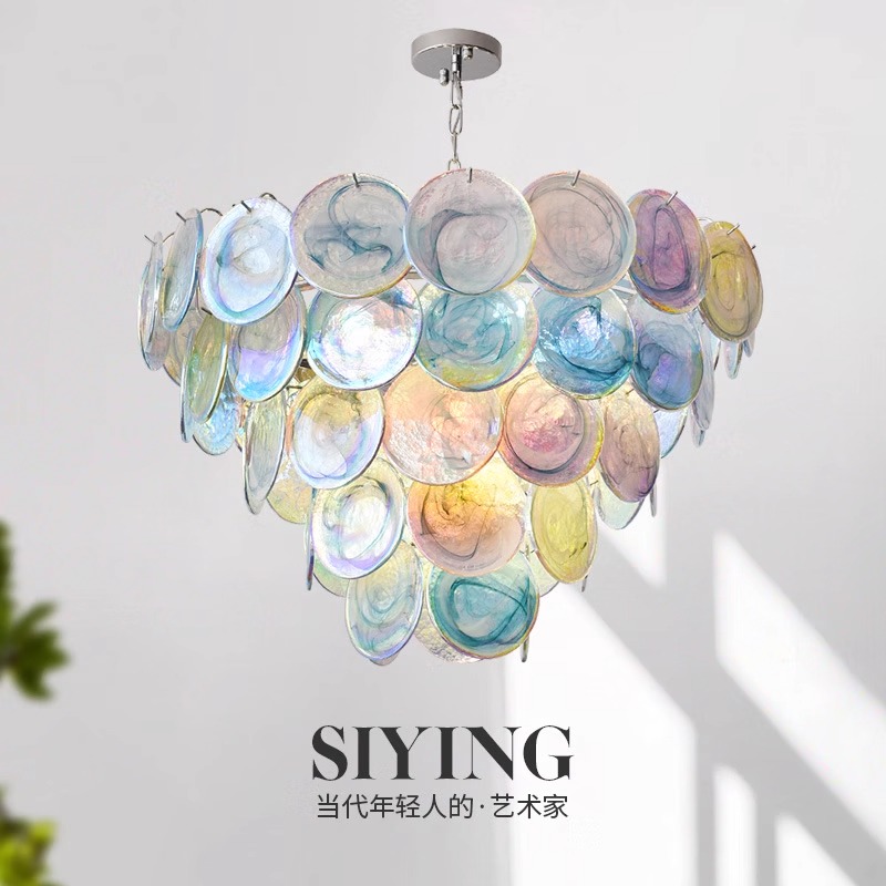 法式高级感卧室餐厅灯中古Murano穆拉诺客厅主灯彩色玻璃复古吊灯
