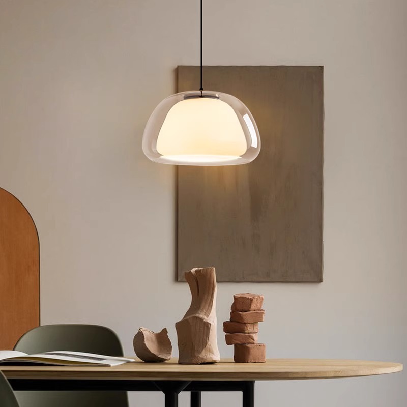餐厅灯丹麦奶油风北欧玻璃单头小吊灯岛岛台