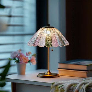 法式中古蝶梦台灯复古彩色琉璃高级感卧室床头灯美式轻奢氛围台灯