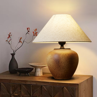 侘寂风手工陶罐台灯日式民宿设计师客厅卧室床头装饰台灯