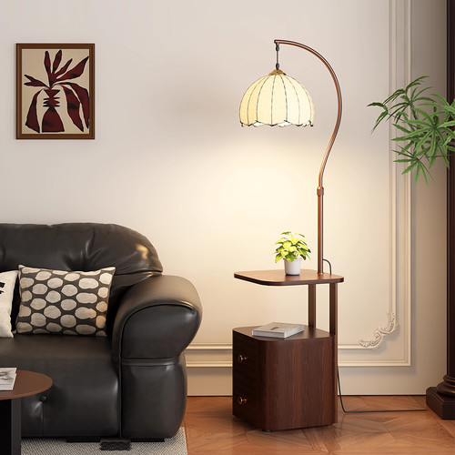 落地灯床头柜一体中古风