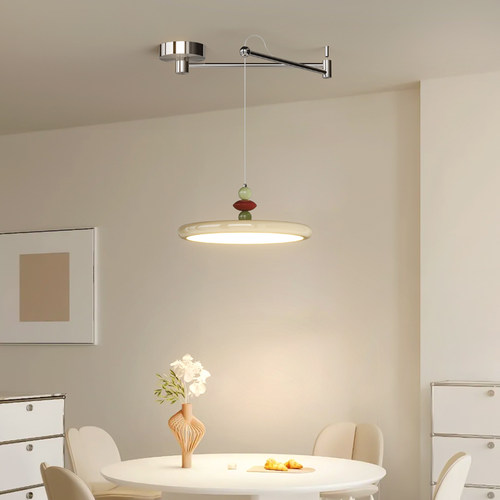 飞碟餐厅灯现代简约飞盘吊灯餐桌可移位家用高级感奶油风M豆灯具