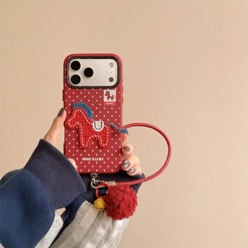 冬季新年刺绣波点可爱小马超火17promax手机壳适用苹果16promax新款iphone15pm带挂绳14女款13全包防摔保护套,3C数码配件,手机保护套/壳,淘宝优惠券,粉丝福利购,淘宝优惠卷