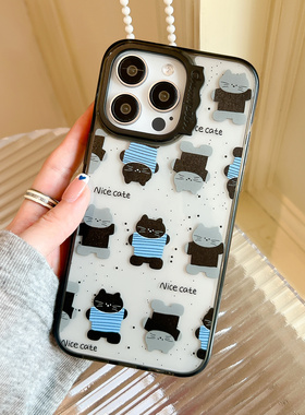 适用苹果16手机壳原创设计iphone14promax平铺小动物15pro可爱卡通13promax女生新款14不会撞壳13PRO创意全包