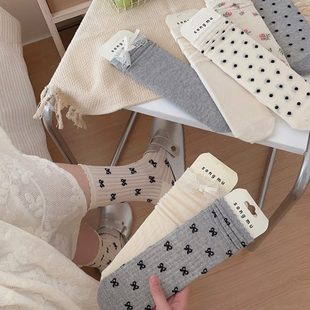 薄款 子女日系堆堆袜风jk蝴蝶结长袜中筒袜少女纯棉芭蕾夏季 甜美