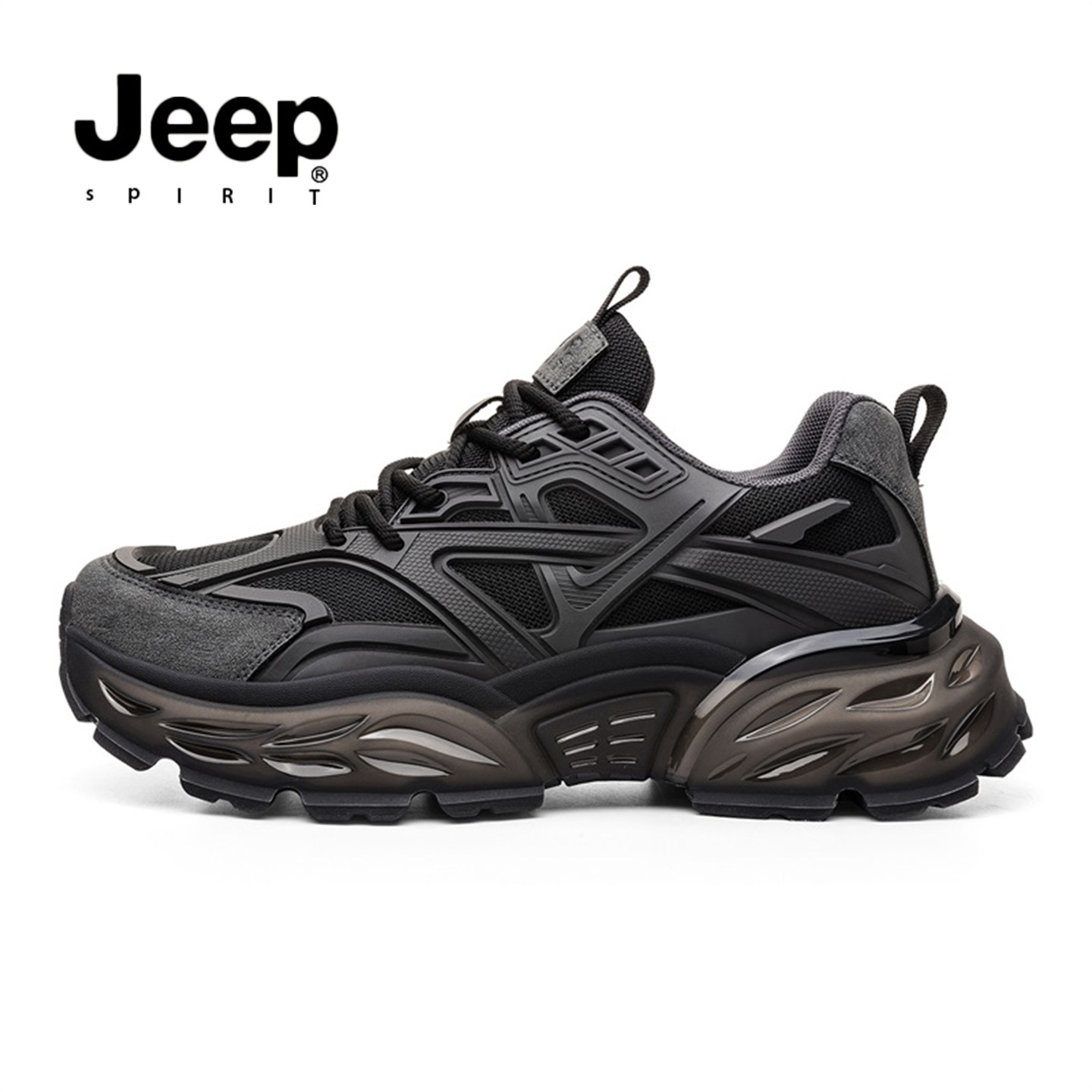 JEEP SPIRIT吉普男鞋2026新款休闲鞋增高黑色老爹鞋透气网面鞋男