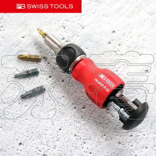。原装瑞士PB SWISS TOOLS棘轮螺丝刀手柄 带6根批头PB 8453.R-30