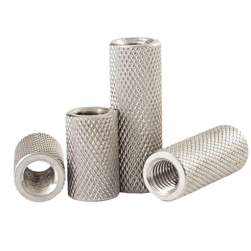 。304不锈钢滚花螺母加长圆柱手拧网纹螺帽M3M4M5M6M8M10M12M14M1