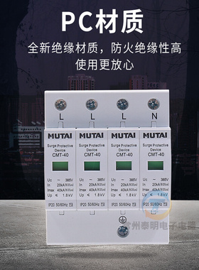 。380V 三相四线浪涌保护器电涌低压防雷器避雷器开关40KA/4P 3P+