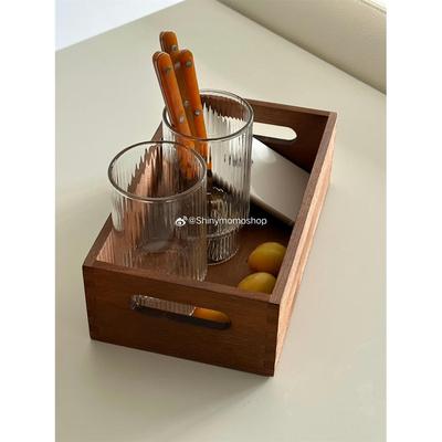 Shinymomo自制复古方形带把手木制收纳盒ins风桌面杂物收纳托盘