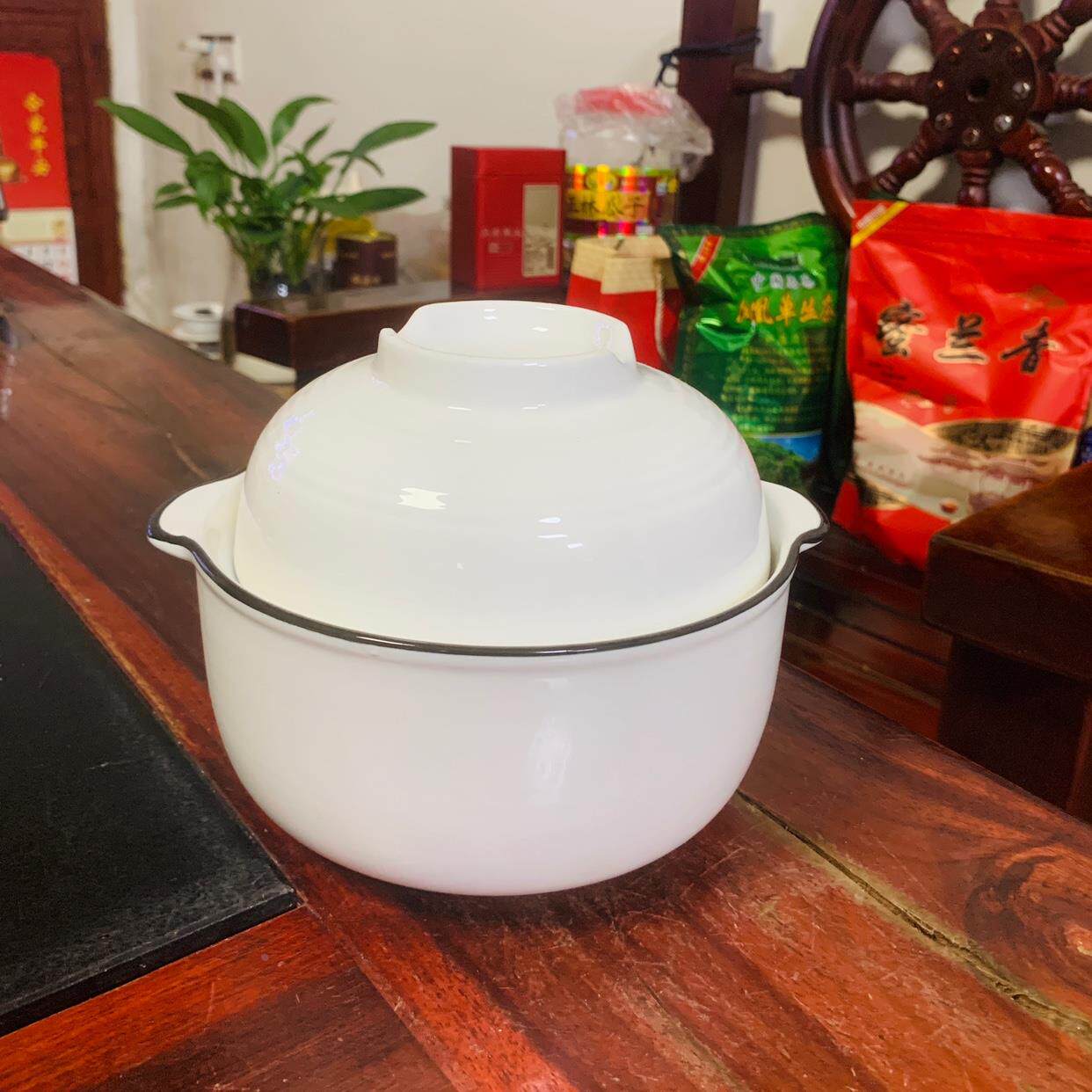 韩式学生宿舍耐高温陶瓷双耳泡面碗牛肉沙拉碗带盖面杯家用微波碗