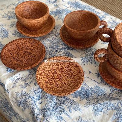 Shinymomo中古风咖啡杯碟木制韩式复古干果碟水果盘木质早餐杯