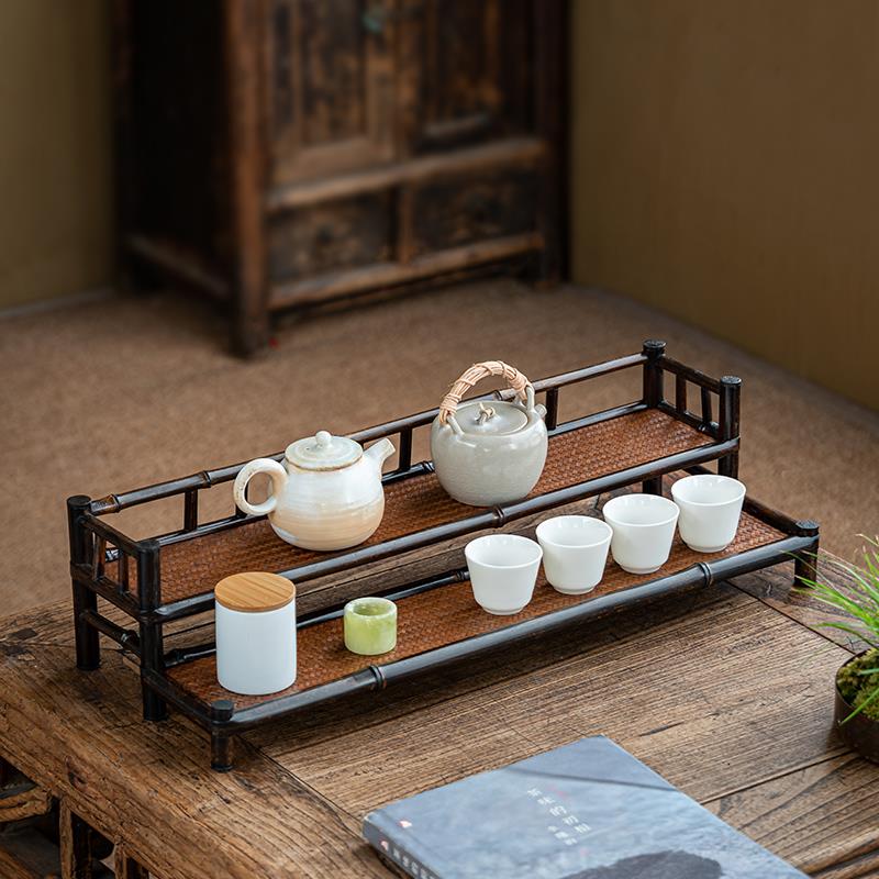 竹编茶杯架子茶具收纳架茶壶展示架博古架晾杯架沥水架梅鹿竹茶棚