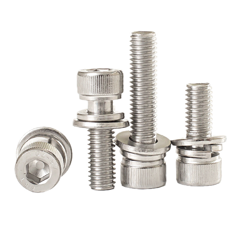 。304不锈钢圆柱头内六角三组合螺丝平垫弹垫组合螺钉M3M4M5M6M8