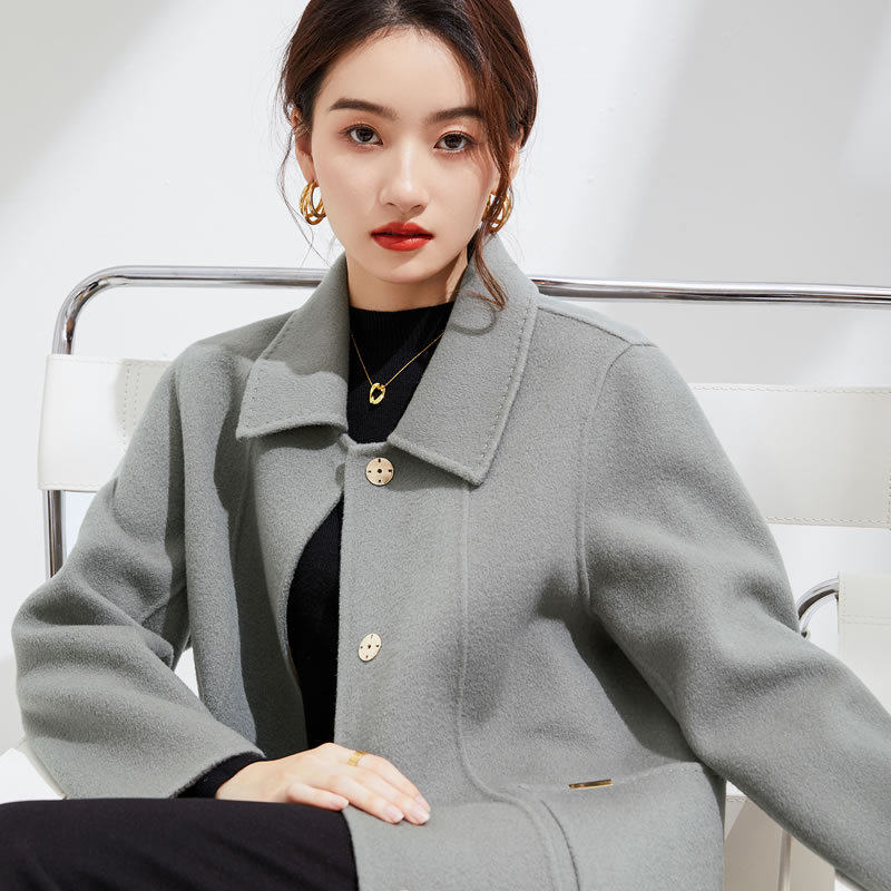 秋冬新款双面羊毛大衣女中长款娃毛呢外套