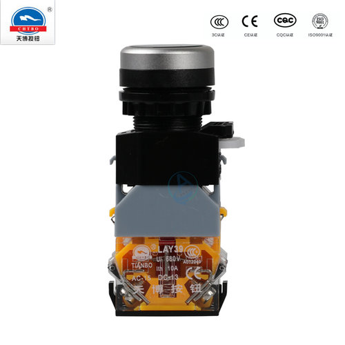 。天博 LAY39C-11DT带灯平头按钮开关一开一闭自锁DC36V48V开孔22