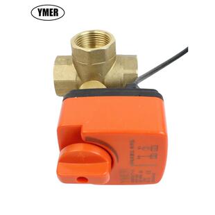 YMER电动三通黄铜球阀两线断电复位带手动家用太阳能热水器切换阀