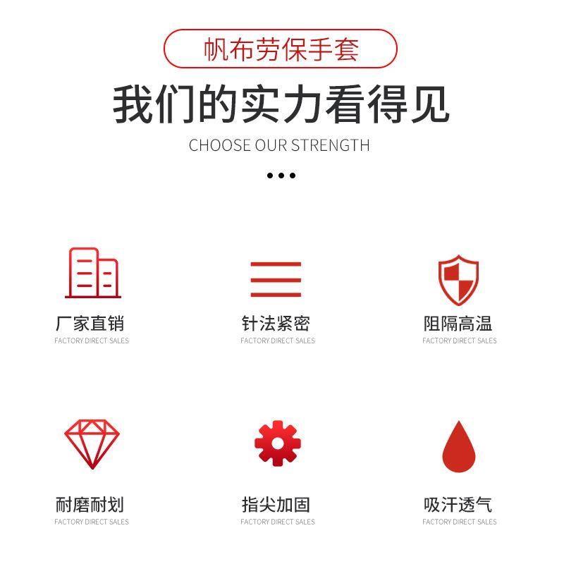 24道线帆布手套双层加厚耐磨劳保手套 机械切割电焊手套