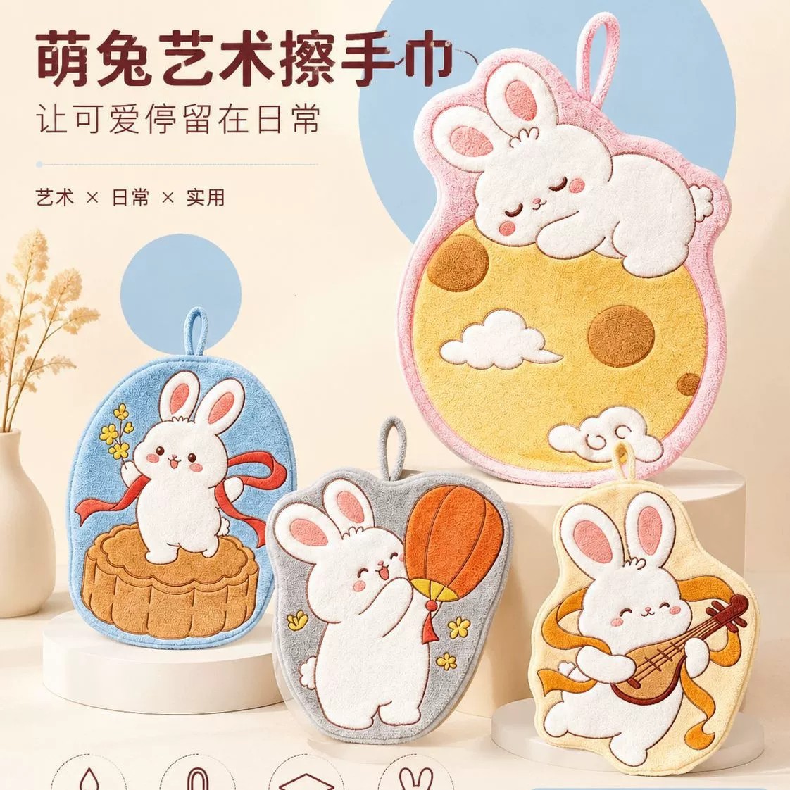 可爱兔子擦手巾可挂式家用吸水